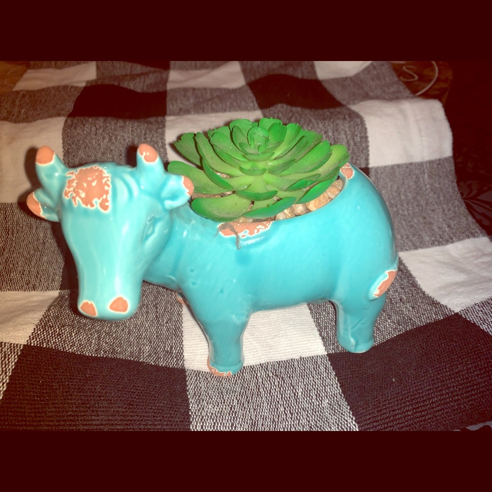Cow succulent faux planter